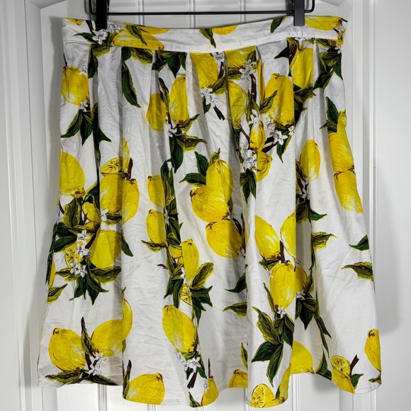 Grace Karin Dresses & Skirts - Grace Karin Lemon Print Pleated A-Line Skirt White Yellow XXL Retro Summer